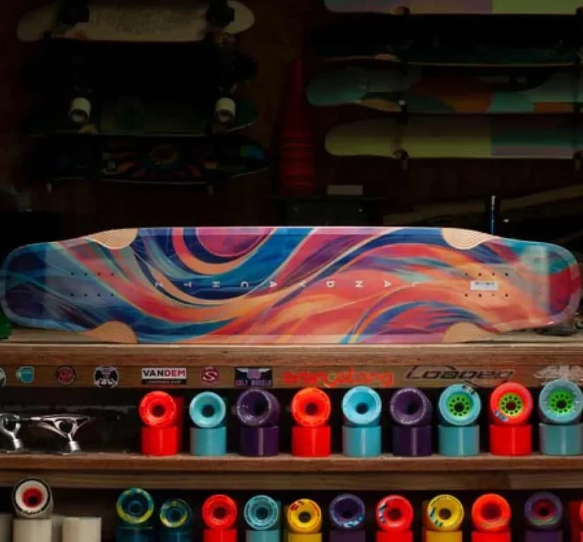 Skating imagery featuring Landyachtz Stratus Texture Flow Longboard