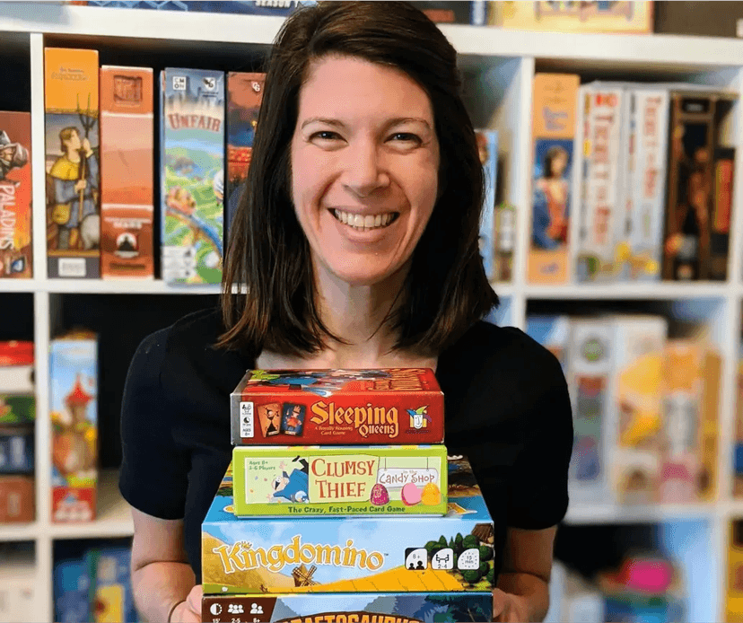 Image of an excited Board games On Me gift card recipient. Their thank you note is below.